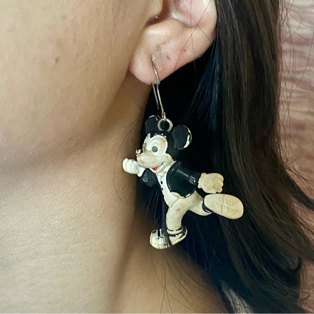 Vintage Disney Mickey and Minnie Large Drop Plastic Earrings w Sterling Ear Hook